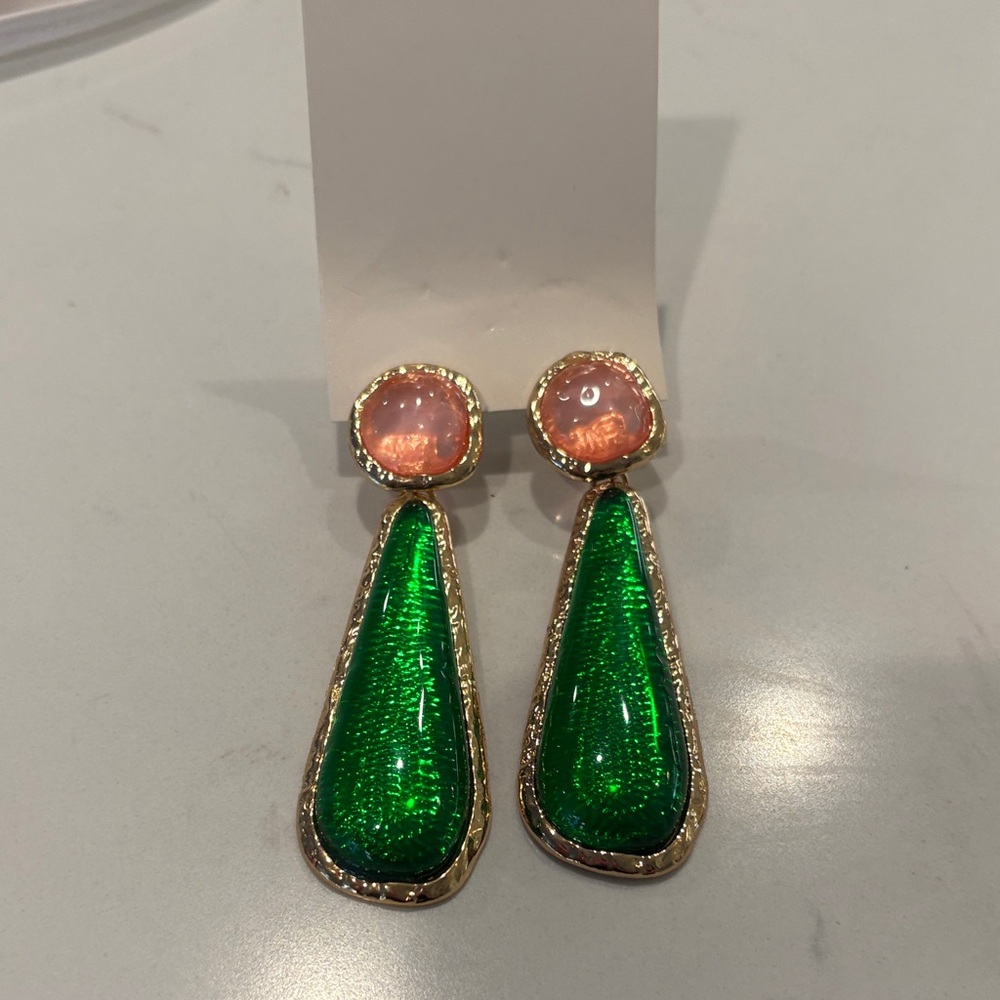 Elegant Green and Pink Drop Earrings